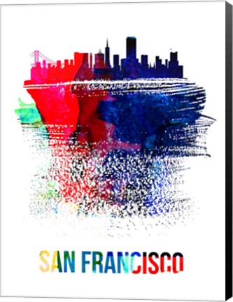 Framed San Francisco Skyline Brush Stroke Watercolor Print