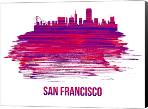 Framed San Francisco Skyline Brush Stroke Red Print