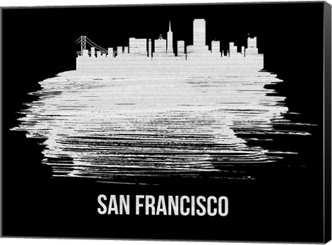 Framed San Francisco Skyline Brush Stroke White Print
