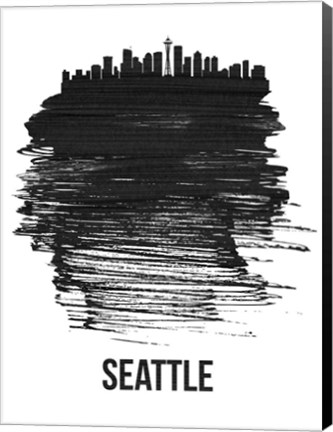 Framed Seattle Skyline Brush Stroke Black Print