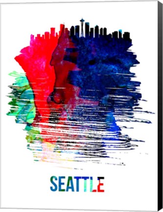 Framed Seattle Skyline Brush Stroke Watercolor Print