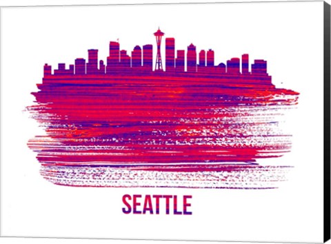 Framed Seattle Skyline Brush Stroke Red Print