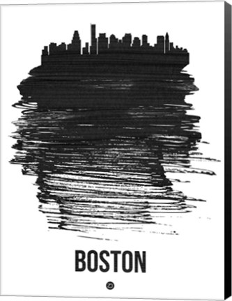 Framed Boston Skyline Brush Stroke Black Print