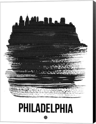 Framed Philadelphia Skyline Brush Stroke Black Print