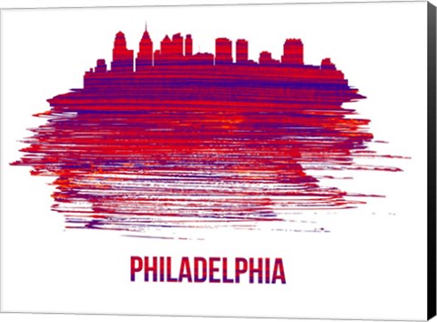 Framed Philadelphia Skyline Brush Stroke Red Print