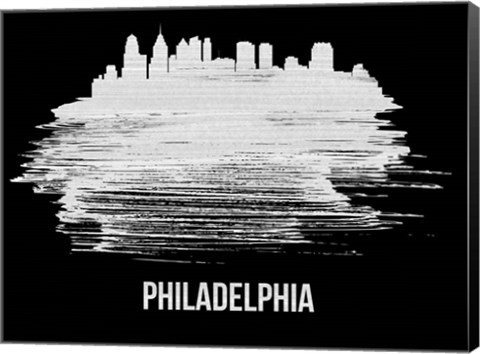 Framed Philadelphia Skyline Brush Stroke White Print