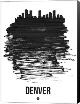 Framed Denver Skyline Brush Stroke Black Print