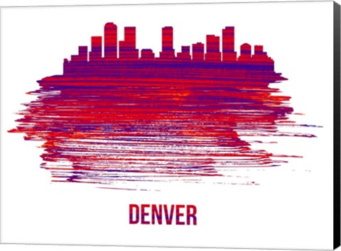 Framed Denver Skyline Brush Stroke Red Print