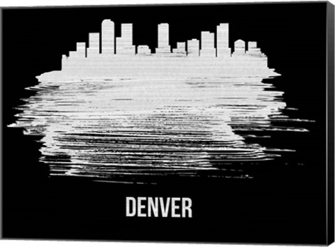 Framed Denver Skyline Brush Stroke White Print