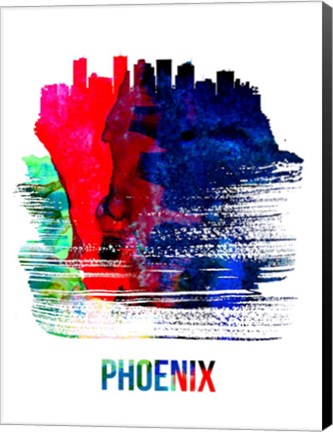 Framed Phoenix Skyline Brush Stroke Watercolor Print