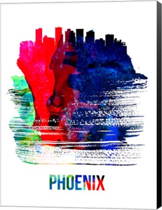 Framed Phoenix Skyline Brush Stroke Watercolor Print