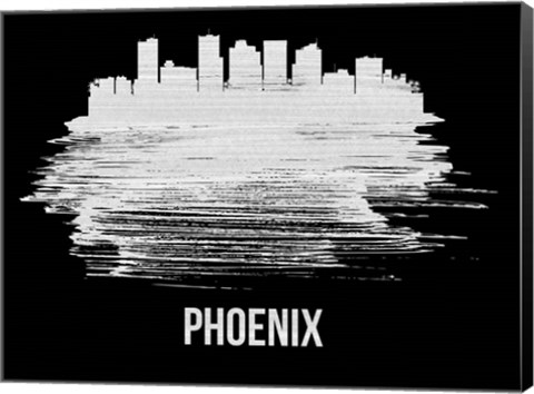 Framed Phoenix Skyline Brush Stroke White Print