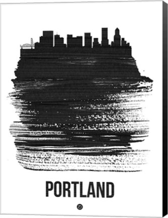 Framed Portland Skyline Brush Stroke Black Print