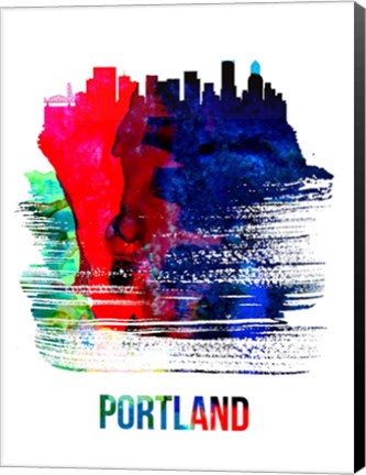 Framed Portland Skyline Brush Stroke Watercolor Print