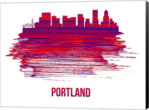 Framed Portland Skyline Brush Stroke Red Print