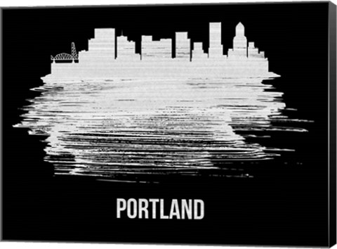 Framed Portland Skyline Brush Stroke White Print