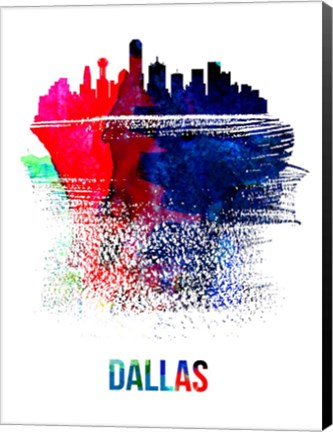 Framed Dallas Skyline Brush Stroke Watercolor Print