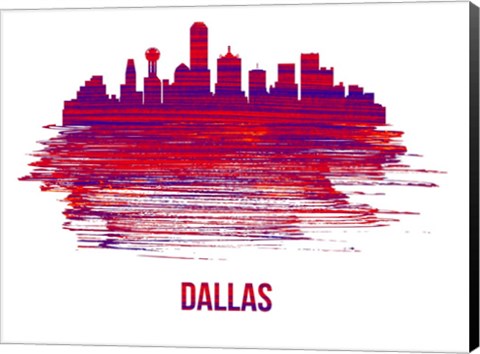 Framed Dallas Skyline Brush Stroke Red Print