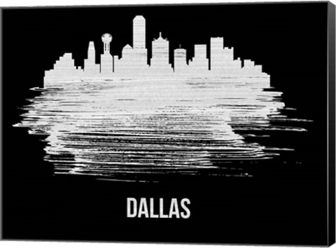 Framed Dallas Skyline Brush Stroke White Print