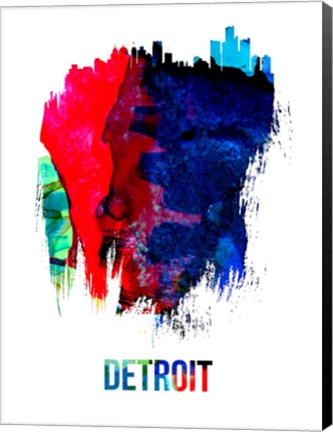 Framed Detroit Skyline Brush Stroke Watercolor Print