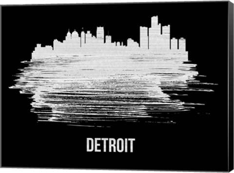 Framed Detroit Skyline Brush Stroke White Print