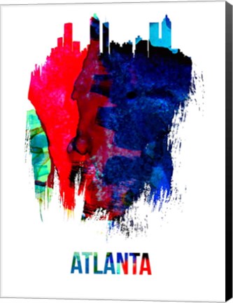 Framed Atlanta Skyline Brush Stroke Watercolor Print