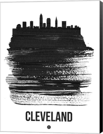 Framed Cleveland Skyline Brush Stroke Black Print