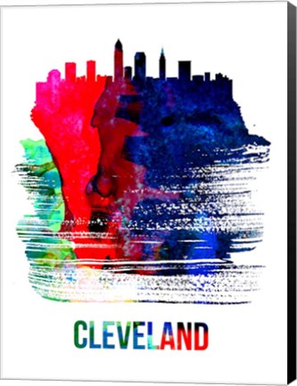 Framed Cleveland Skyline Brush Stroke Watercolor Print