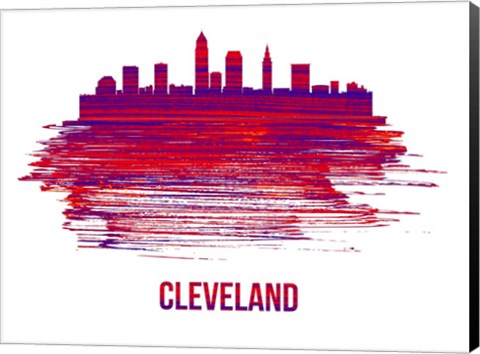 Framed Cleveland Skyline Brush Stroke Red Print