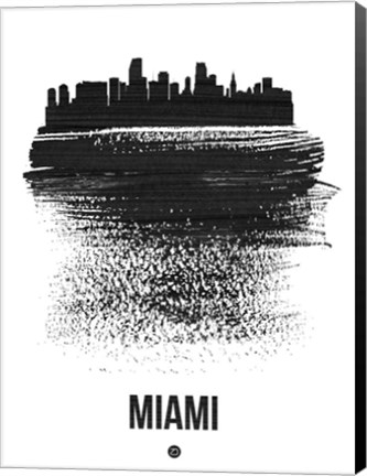 Framed Miami Skyline Brush Stroke Black Print