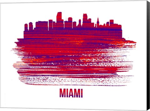 Framed Miami Skyline Brush Stroke Red Print