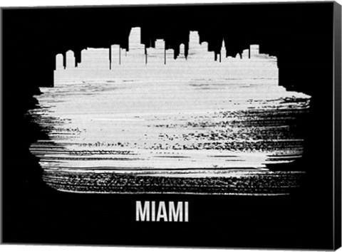 Framed Miami Skyline Brush Stroke White Print