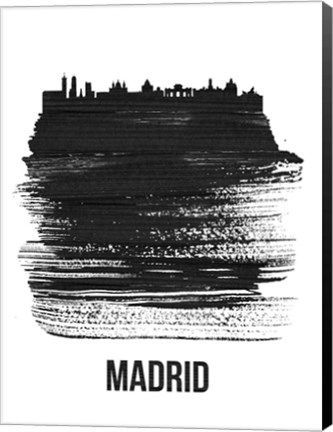 Framed Madrid Skyline Brush Stroke Black Print