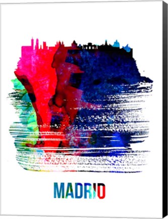 Framed Madrid Skyline Brush Stroke Watercolor Print