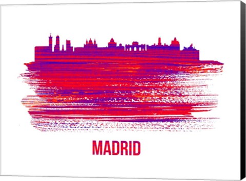 Framed Madrid Skyline Brush Stroke Red Print