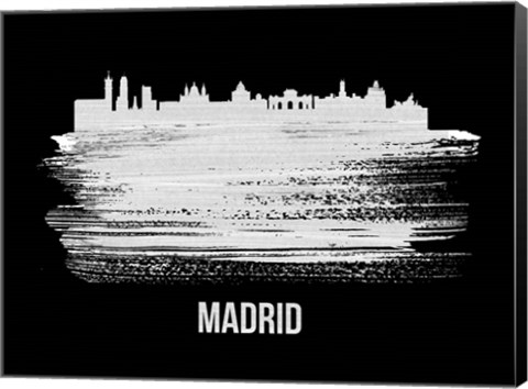 Framed Madrid Skyline Brush Stroke White Print