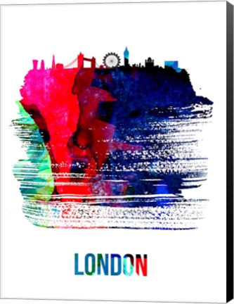 Framed London Skyline Brush Stroke Watercolor Print