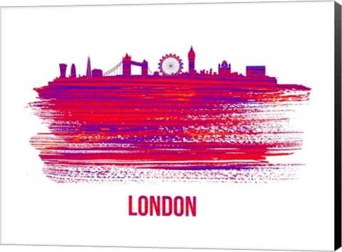 Framed London Skyline Brush Stroke Red Print