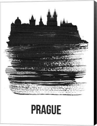 Framed Prague Skyline Brush Stroke Black Print