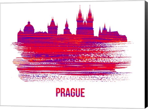 Framed Prague Skyline Brush Stroke Red Print