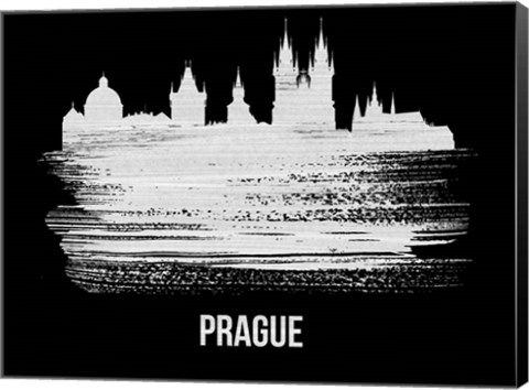 Framed Prague Skyline Brush Stroke White Print