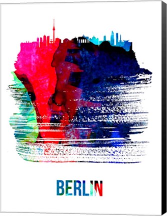 Framed Berlin Skyline Brush Stroke Watercolor Print