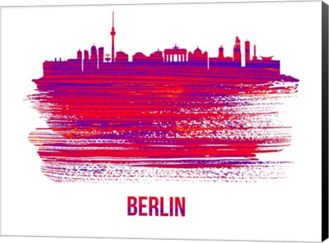 Framed Berlin Skyline Brush Stroke Red Print