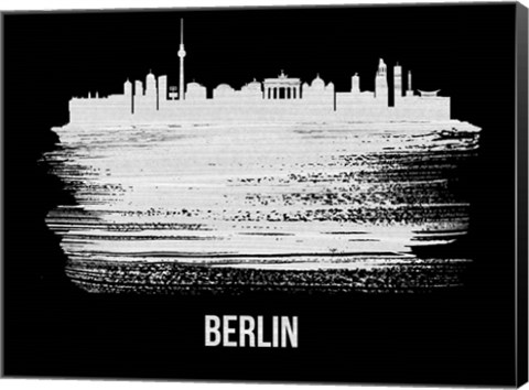 Framed Berlin  Skyline Brush Stroke White Print