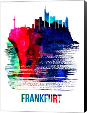 Framed Frankfurt Skyline Brush Stroke Watercolor Print
