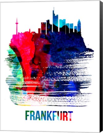 Framed Frankfurt Skyline Brush Stroke Watercolor Print
