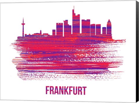 Framed Frankfurt Skyline Brush Stroke Red Print