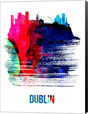 Framed Dublin Skyline Brush Stroke Watercolor Print