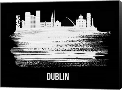 Framed Dublin Skyline Brush Stroke White Print