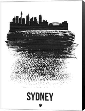 Framed Sydney Skyline Brush Stroke Black Print